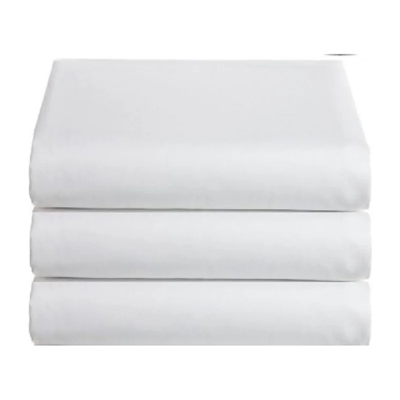 Stack of folded plain white hotel flat sheets